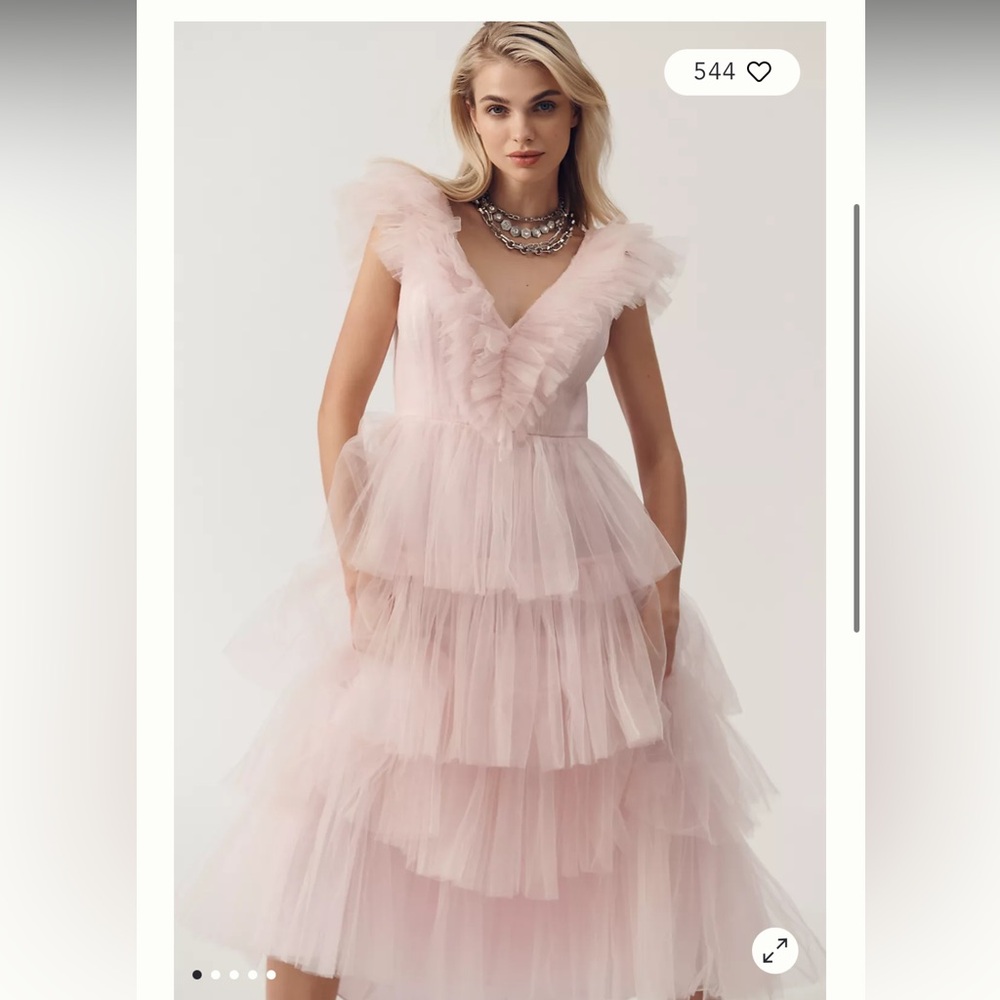 Anthropologie Geisha Designs Pink V-neck Tulle Maxi Dress